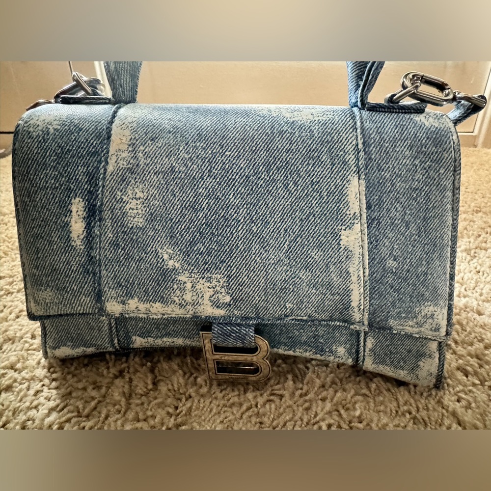 BALENCIAGA Hourglass Small Leather Denim Print Crossbody Bag - Perfect Shape